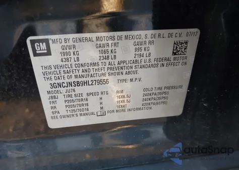 2017 Chevrolet Trax Ls from USA, damaged, VIN 3GNCJNSB9HL279556